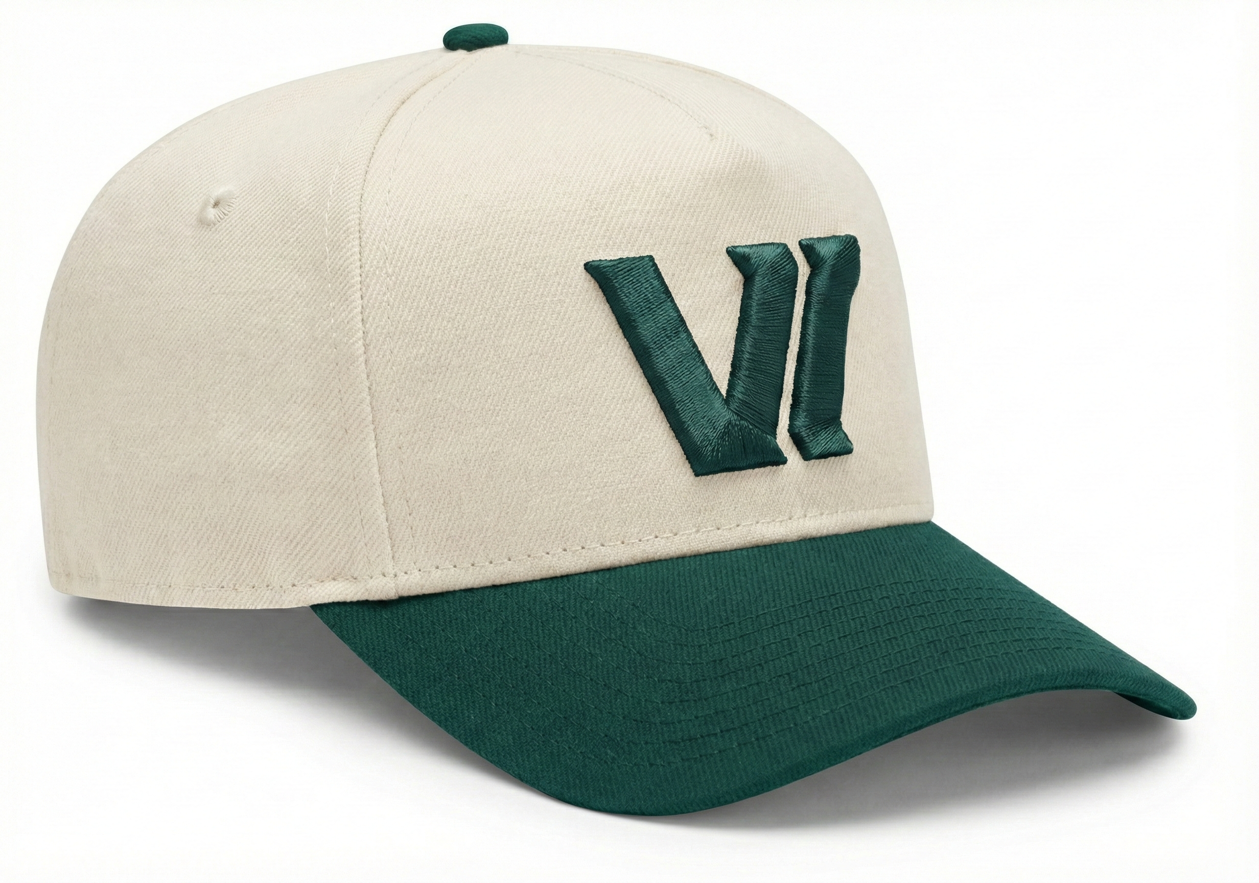 A-Frame Hat "VI" ivory/midnight green